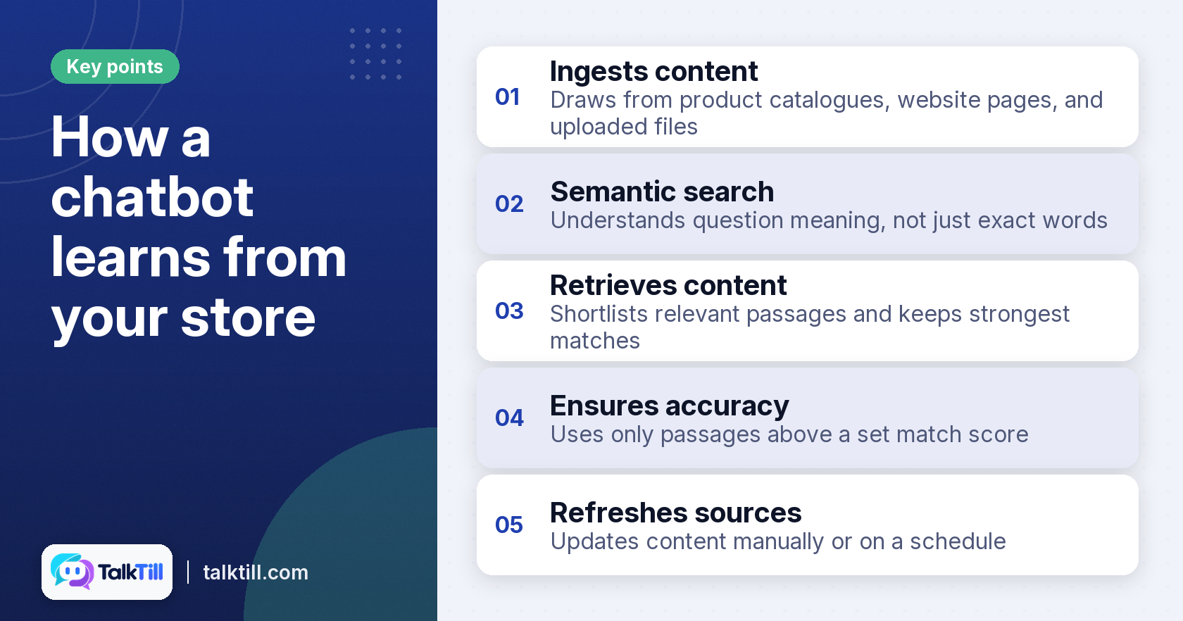 Key points on how a chatbot learns from your store's content