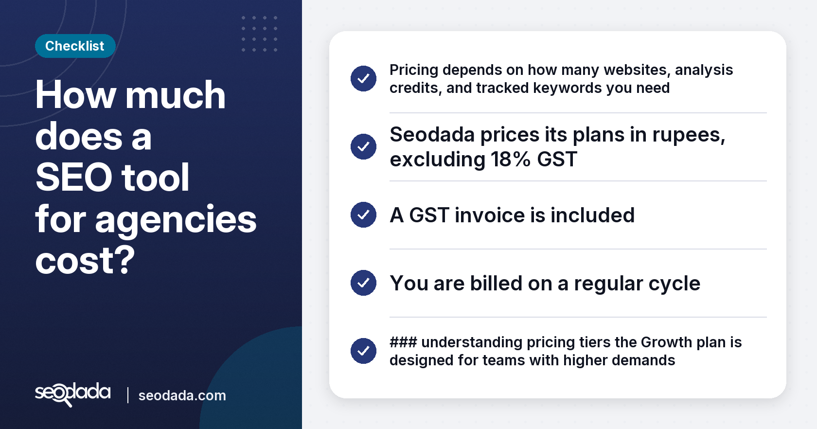 Checklist: How much does a SEO tool for agencies cost?