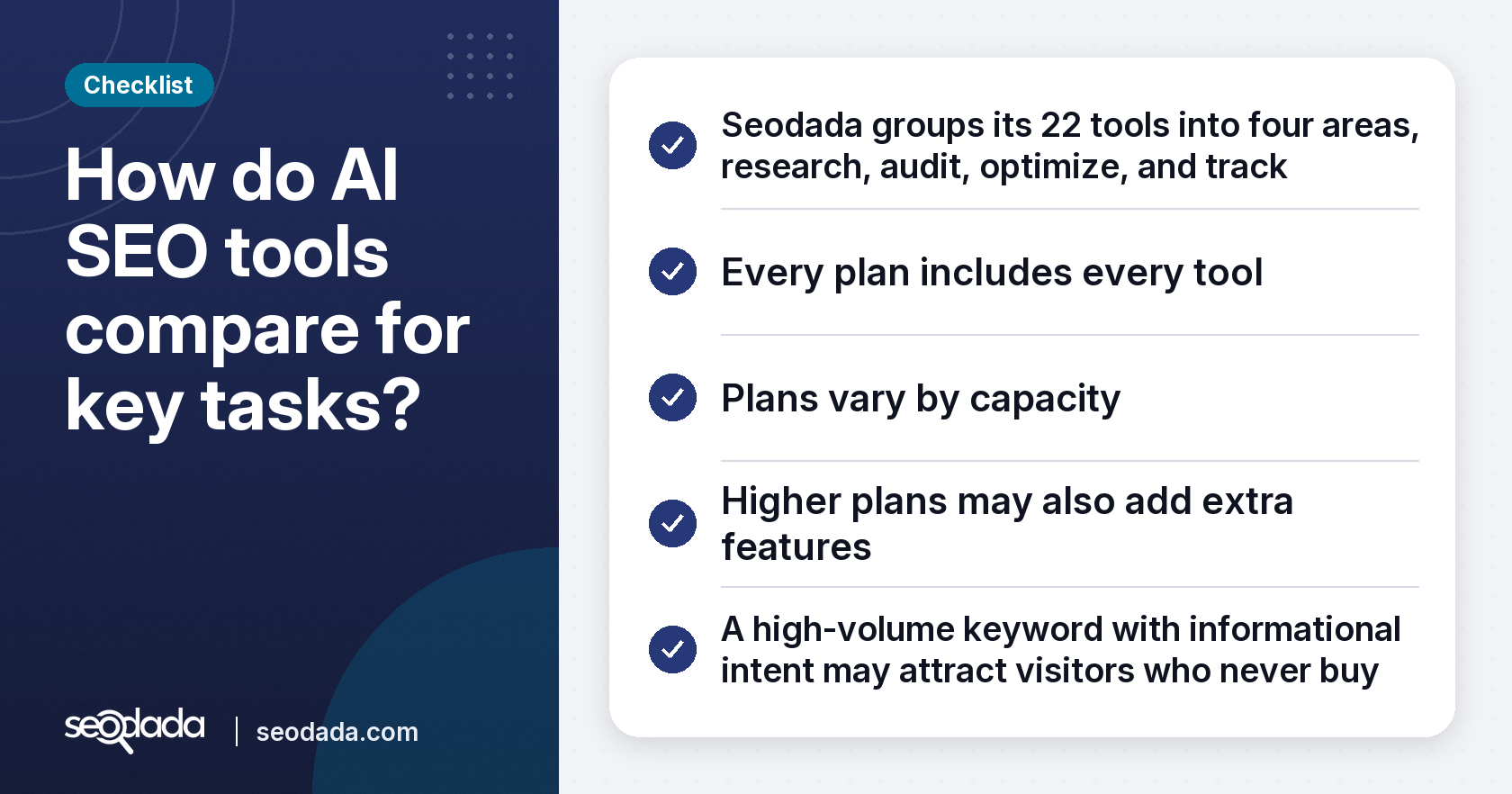 Checklist: How do AI SEO tools compare for key tasks?